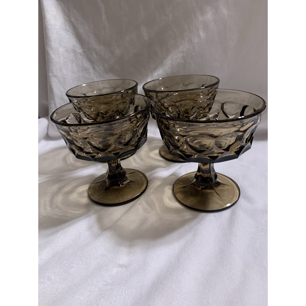 Set Of 4 Noritake Perspective Smoke Brown Sherbet Glasses - Vintage Champagne